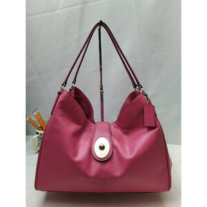 Coach Carlyle Pink Smooth Leather Turnlock 3 Compartments Shoulder Bag